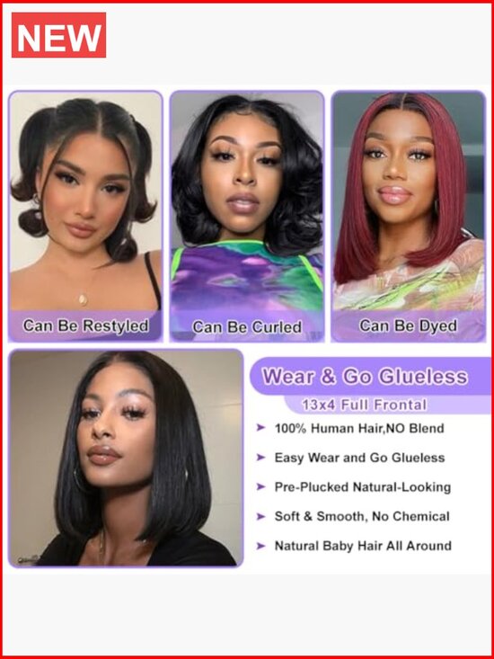 13x4 Lace Front Bob Wig Human Hair 150% Density HD Lace Glueless main image 4